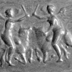 Fig. 15. Detail of bronze lining from inside of a round shield, showing Nikai slaying bulls (courtesy Tekirdağ; Museum, inv. no. 1944).