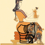 Fig. 10. Reconstruction of goddess with outline of the ivory plaque figure from Mycenae displayed in figure 7 above (drawing by R. Ruppert).