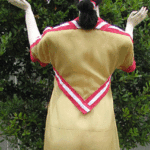 Fig. 27c. Experimental replication by the author of the blouse and dress (heanos) of the Mykenaia based on reconstruction B, back view.