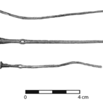 Fig. 2. Silver toggle pins, Tomb 4 upper level: top, UMM04 M-017; middle, UMMO4 M-013; bottom, UMM04 M-018.