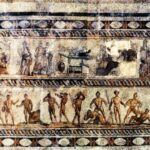 Fig. 4. Mosaic pavement, showing musical and athletic contests, late second or early third century C.E. Patras, Archaeological Museum, inv. no. Ψ.Π.1 (courtesy Sixth Ephorate of Prehistoric Classical Antiquities) (= fig. 12 in published article).