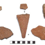 Fig. 3. Pottery collected in Shore House and on platform: a, Late Minoan IB cup; b, cookpot rim; c, d, pithos; e, cookpot leg; f, pithos.