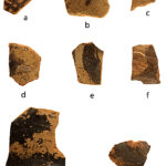 Fig. 8. Protopalatial pottery from Harriet Boyd’s early wall: a, cup; b, bridge-spouted jar; c, cup, d, jug (?); e, f, jugs; g, h, cups (C. Papanikolopoulos).