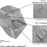 Fig. 48. Topographic and architectural survey by the Wadi ath-Thamad Project in 2010, showing details of the Iron Age fortress Khirbat al-Hiri (WT-17) and a Byzantine–Early Islamic complex (WT-143) (courtesy the Wadi ath-Thamad Project).