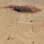 Fig. 80. Tell Shahm, aerial view of hilltop fort with Ottoman tent-ring camp in foreground (© J. Winterburn; The Great Arab Revolt Project).