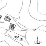 Fig. 82. GPS-generated sketch map of Mughra, a Wadi Yutm Archaeological Survey site. Main site area is Area A; the cemetery is Area B (J. Scott).