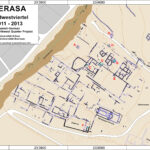 Fig. 8. Survey plan of the northwest quarter of Jarash, with trenches (A–H) marked (courtesy Jarash Northwest Quarter Project).