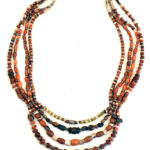 Fig. 10. The restored necklace from the so-called Palace of the Copper Axes at Khirbat al-Batrawy, with beads made of amethyst, carnelian, olivine, rock crystal, quartz, bone, frit, seashell, and copper (courtesy Khirbat al-Batrawy Excavations).