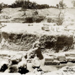 Fig. 1. View of Wall T3 (W140) of the Hellenistic complex at Ashkelon, from the Palestine Exploration Fund excavations (PEF G344, “S. end General view from E. showing triple pavement and Hellenistic wall,” 1921; courtesy Palestine Exploration Fund, London).