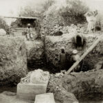 Fig. 3. Orchestra wall and seating in the Severan bouleuterion/odeum at Ashkelon (PEF G338, “‘Theatre’ seats beyond, S.E. of ‘Peace’ 1920”; courtesy Palestine Exploration Fund, London).