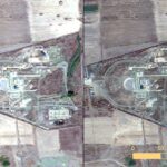 Fig. 1. The agora at Mantinea before image fusion (left) and after image fusion (right), from WorldView-2, 11 September 2013 (© DigitalGlobe, Inc.; all rights reserved).