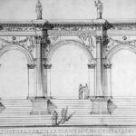 Fig. 1. Preliminary restored elevation of the Arch of Augustus in Antioch, by Frederick J. Woodbridge, drawn ca. 1924 (F.J. Woodbridge, “The Triumphal Arch at Antioch of Pisidia Restored,” 1924, no. AAR 2447, Pisidian Antioch excavation archive, Kelsey Museum of Archaeology, University of Michigan; courtesy Kelsey Museum of Archaeology).