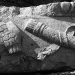 Fig. 11. Frieze block from the Arch of Hadrian and Sabina with cuirass and quiver depicted in relief (G.R. Swain, archive photograph, 1924, no. 5.0224, Pisidian Antioch excavation archive, Kelsey Museum of Archaeology, University of Michigan; courtesy Kelsey Museum of Archaeology).