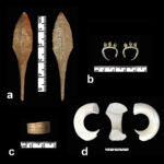 Fig. 2. Material from the Late Bronze/Early Iron Age tomb at Wisad Pools: a, bronze point; b, silver earring; c, copper finger ring; d, macehead.