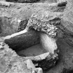 Fig. 5. The Mudbrick Vault with one of the radial guide walls of the tumulus left unexcavated above its southwest corner (courtesy Penn Museum, Gordion Project Archives, image no. GR 62-25).