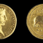 Fig. 5. Quaternion of Augustus, 27 B.C.E., gold, Pergamon(?). Madrid, Museo Arqueológico Nacional, inv. no. 1921/9/1 (Fernando Velasco; courtesy Museo Arqueológico Nacional, Madrid).