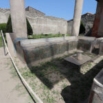 Fig. 3. The Casa dell’Efebo water triclinium, facing southeast, with view of the interior faces of the eastern and southern benches (D. Zarzycki).