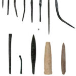 Fig. 12. A selection of tools from Kaymakçı associated with productive activities: a, awls or drills; b, punch (108.522.7.9); c, dual-ended tool (98.531.23.6); d, chisel (99.526.185.1); e, bone handle (93.545.118.84); f, bone awl (N. Gail; © Gygaia Projects).