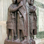 Fig. 6. Porphyry relief sculpture of the four Tetrarchs from Constantinople, ht. 1.30 m. Venice, southwest corner of St. Mark’s Basilica (N. Barbieri / CC BY-2.5, courtesy Wikimedia Commons).