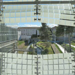 Fig. 3. View of the garden with the remains of the ancient city wall, as seen from inside the Musée de la Romanité, Nîmes.