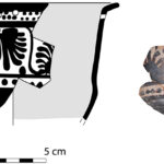 Fig. 18. Classical-period Boeotian black-figure kalathos-pyxis with palmette decoration (P0149) from trench SWB3c votive deposit (drawing by T. Ross).