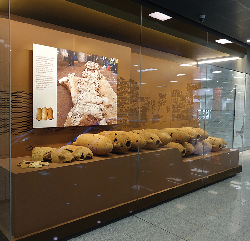 The amphora display at the Demokratias station of the Thessaloniki Metro.
